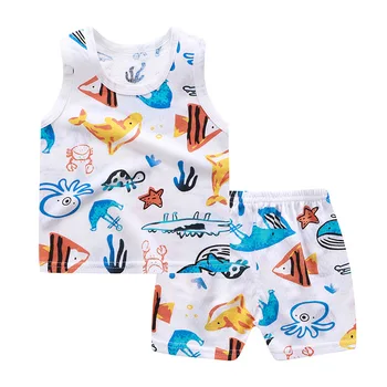 Baby Fantje Poletna Obleka Komplet za Malčke Novorojenčka Fantje Trenirko Otroci Fantje Beach Set Bombaž brez Rokavov T-shirt majica+hlače 2pcs