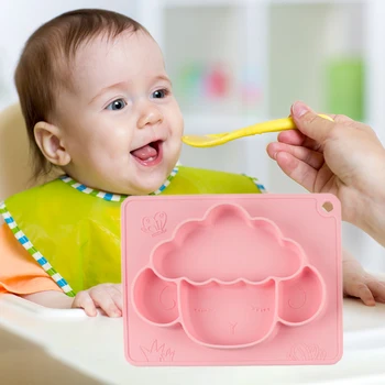Baby Hranjenje Skledo Silikona iz Enega Kosa Razdeljen Ploščo Otrok Dopolnilna Hrana Ploščo Anti-Spusti Non-Slip Otroška Namizna