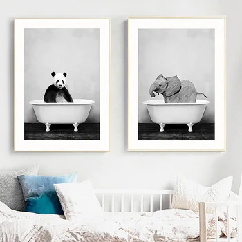 Baby Živali V Kadi Platno Umetnosti Plakatov in Tiskanja Lev Panda Platna Slike na Steni za Otroke, Soba Dekor Slike