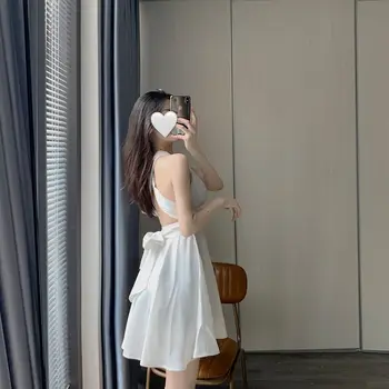 Backless Seksi Dressses za Ženske brez Rokavov Elegantno Trdna Stranka Obleko Večer Enega Kosa Obleko korejski 2021 Poletje Povoj Design