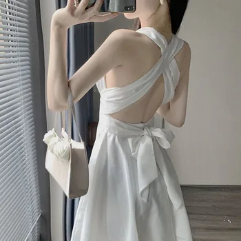Backless Seksi Dressses za Ženske brez Rokavov Elegantno Trdna Stranka Obleko Večer Enega Kosa Obleko korejski 2021 Poletje Povoj Design