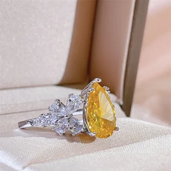 Bague Ringen klasično srebrno 925 nakit prstan za čar dama z vodo spustite obliko šampanjec barve dragih kamnov svate darilo