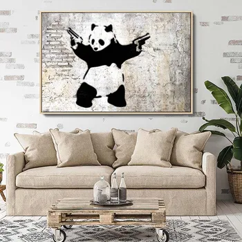 Banksy Grafiti Umetnost Slikarstvo Panda Slon Povzetek Platno Plakatov in Fotografij za Dnevni Sobi Doma Dekor Moderne Stenske Cuadros