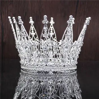 Baročni Kraljica Kralj Krono Poročne Tiaras in Krone Krog Diadem Nevesta Glavo za Poročni Dodatki, Lase, Nakit Pageant