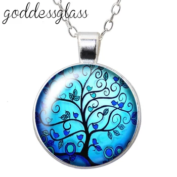 Barvita Življenje drevesa lepoto Krog Glass chrysoprase silver plated/Kristalni obesek ogrlica nakit Darilo
