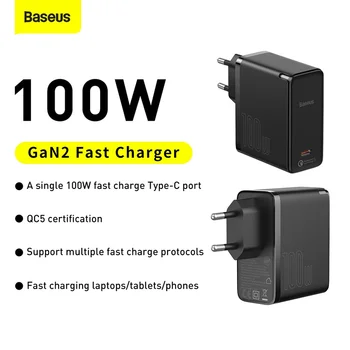 Baseus 100W GaN USB Tip C Polnilnik PD Hitro Polnjenje 5.0 4.0 Hitri USB-C Tip-C Hiter Polnilec Za iPhone 12 Macbook Pro