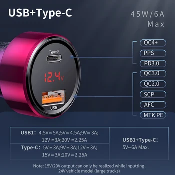 Baseus 45w USB Avto Polnilec za Hitro Polnjenje 4.0 3.0 Za iPhone Xiaomi Samsung QC4.0 QC3.0 QC Tip C PD Avto Hitro Mobilni Telefon Polnilnik
