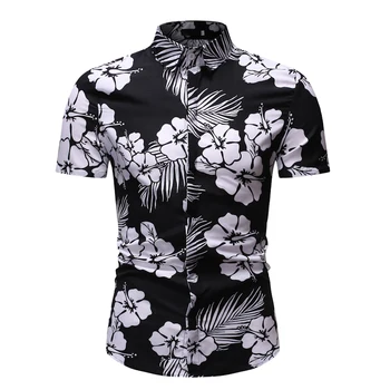 Bela Cvjetnim Tiskanja Hawaiian Rokavi Moški 2021 Počitnice Na Plaži Aloha Mens Priložnostne Slim Fit Majica Kratek Rokav Tropskih Majica, Srajca