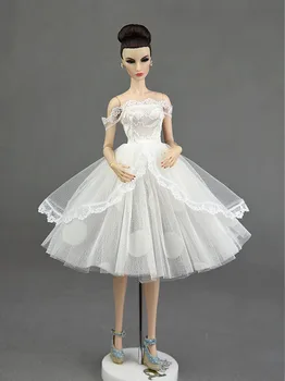 Bele Čipke, Ročno Izdelane Kratke Tutu Obleko Za Barbie Doll Obleke Princess Večer Stranka Krilo Obleke Poročne Obleke Lutka Pribor Otrok