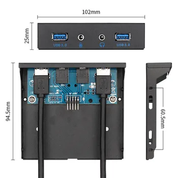 Besegad 2-Port USB 3.0 Sprednji Plošči Disketo Bay Visoke Hitrosti 20 Pin USB Hub Nosilec z HD Audio 3,5 mm Slušalke Mikrofon Vmesnik