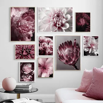 Big Pink Peony Rose Cvet, Listi Wall Art 5D DIY Vlije Lepilo Diamond Slikarstvo Kompleti Scalloped Rob Stene Dnevna Soba, Salon Dekor