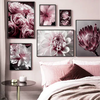Big Pink Peony Rose Cvet, Listi Wall Art 5D DIY Vlije Lepilo Diamond Slikarstvo Kompleti Scalloped Rob Stene Dnevna Soba, Salon Dekor