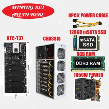 Bitcoin Mining ETH Set 8 Gpu Rudarstvo Matično ploščo s CPU SSD128GB +DDR3 8GB RAM+Ohišje+napajanje 1850W Kit ETH rudar