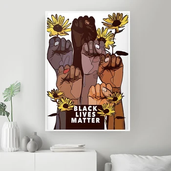 Black Power Strani Skupaj Cvet Wall Art Platno Slikarstvo Natisne Človek Darilo Moderne Slike Dnevna Soba Black Življenja Važno, Plakat