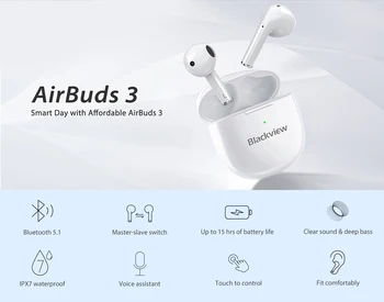 Blackview AirBuds 3 TWS Brezžična tehnologija Bluetooth 5.1 Slušalke Slušalke za V uho Slušalke za Pametni telefon z Auto Seznanjanje in Predvajanje Glasbe