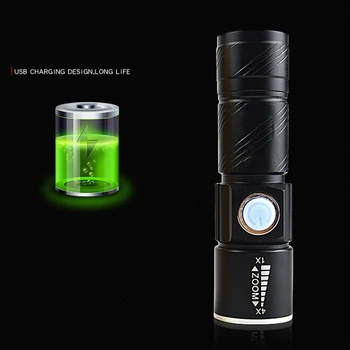 Bliskavica Kolo Žep Zoomable Lučka Zgrajena v Baterije Ultra Svetla Prenosni Zmogljiv Mini LED Svetilka USB Polnilna baterijska Svetilka