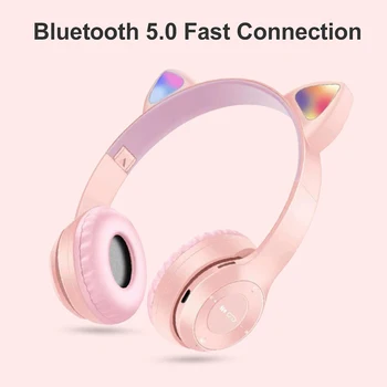 Bluetooth Slušalke Luštna Mačka Ušesa Dekleta Darilo Otroci Slušalke Brezžične HI-fi Stereo Bas 3.5 mm Audio Jack Z Mic Za Pametne telefone