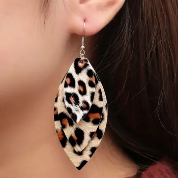 Boemski stil nove modne preprost retro pretiravanja leopard dvojno plast PU usnje seksi žensk vsestranski uhani na debelo