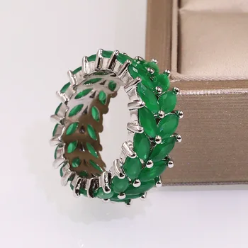 Bohemia Ženske Zeleno Kristalno Kamen Modno Oblikovanje Poročni Prstan Luksuzni Srebrne Barve Obljubo Poroke Udejstvovanje Obroči Za Ženske