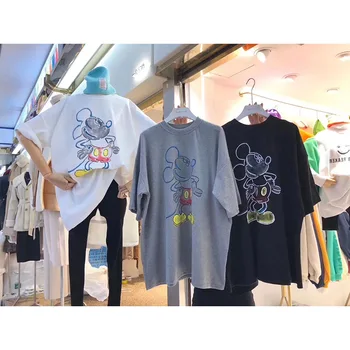 Bombaž Žensko Harajuku Prevelik T Srajce Moda Risanka Mickey Mouse T-shirt Poletje Novi vrhovi za Ženske Pol Rokavov Tee