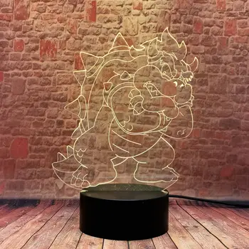 Bowser Koopa Figuras 3D Iluzije LED Desk Nočna Pisane Spreminjajoče se Svetlobe Anime Super Slika Igrače