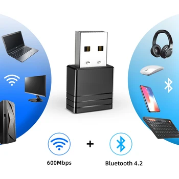 Brezžični Wifi Adapter 600Mbps 5G&2.4 G, USB 2.0 Pogon-prosta Bluetooth 4.2 Omrežna Kartica Hotspot Sprejemnik Za Namizje Windows za Prenosni računalnik
