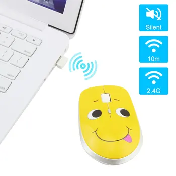 Brezžično Miško,2.4 G USB Prenosnik,PC Računalnik Optični Tiho Miši, Lepe Risanke, Nasmejan Obraz, Ultra-tanek mause,Luštna Praktična Darila