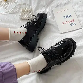 Britanski stil Japonski majhen usnjeni čevlji ženske 2021 novo študent debel-soled platforma platforma žensk debele pete eno čevlji