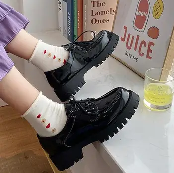Britanski stil Japonski majhen usnjeni čevlji ženske 2021 novo študent debel-soled platforma platforma žensk debele pete eno čevlji