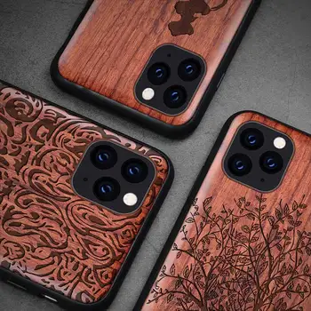 Carveit po Meri Vklesan Lesa Primerih Za iPhone 11 Pro Max Luksuzni Pokrov Lesene Lupini TPU Mehko-Edge Pribor, Zaščitna Telefon Trup
