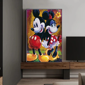 Catoon Animacija Mickey & Minnie Praznovanje Disney Platno Slikarstvo Grafiti Umetnost Plakatov Tiskanje Stenske Slike za Dnevna Soba Dekor