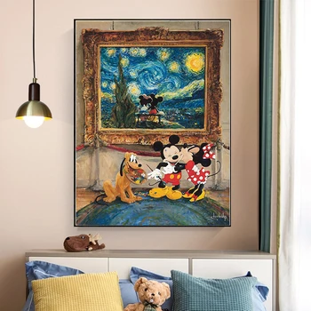 Catoon Animacija Mickey & Minnie Praznovanje Disney Platno Slikarstvo Grafiti Umetnost Plakatov Tiskanje Stenske Slike za Dnevna Soba Dekor