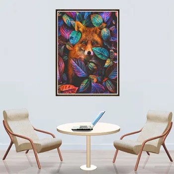 Celoten krog 5D DIY diamond slikarstvo živali fox listov diamond vezenje kit mozaik krajine doma dekoracijo