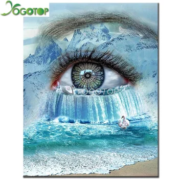 Celotno Diy Diamond Slikarstvo Oči, Morje, slap krajine 5D Mozaik Diamond Vezenje swan sliko Soba Dekor naravnih YY2646