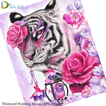 Celotno Vaja 5D Diamond Slikarstvo Živali Tiger In Ptic Diy Ročno Doma Dekor Navzkrižno Šiv Mozaik Vezenje Nosorogovo Ozadje