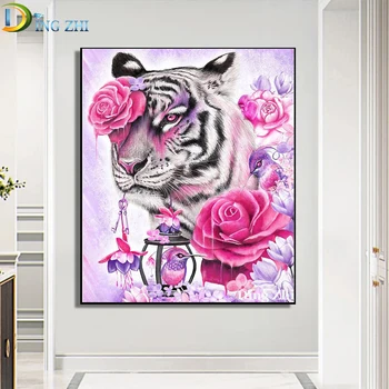 Celotno Vaja 5D Diamond Slikarstvo Živali Tiger In Ptic Diy Ročno Doma Dekor Navzkrižno Šiv Mozaik Vezenje Nosorogovo Ozadje