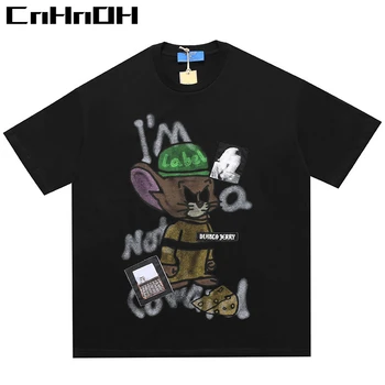CnHnOH nov prihod pomladi hip-hop blagovne znamke oversize kratka sleeved originalni jezni miš risanka tisk svoboden t-shirt moški 9696