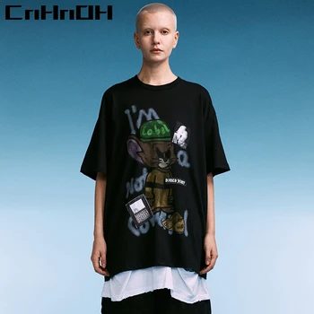 CnHnOH nov prihod pomladi hip-hop blagovne znamke oversize kratka sleeved originalni jezni miš risanka tisk svoboden t-shirt moški 9696
