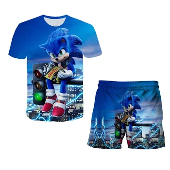 Conjuntos de ropa par niños, Vrhovi y pantalones, camisetas Sonic par niñas, pantalones cortos, traje deportivo, camiseta de 4 -