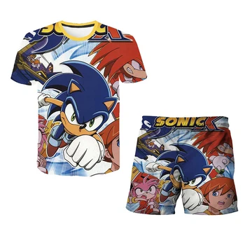 Conjuntos de ropa par niños, Vrhovi y pantalones, camisetas Sonic par niñas, pantalones cortos, traje deportivo, camiseta de 4 -