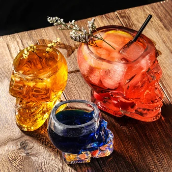 Creative 3D Lobanje Stekla, Viski, Vino, Vodka Bar Transparentno Steklo Cocktail Pokal noč Čarovnic alkoholnih Pijač Kozarec Vina Crystal Skull Glave Pokal