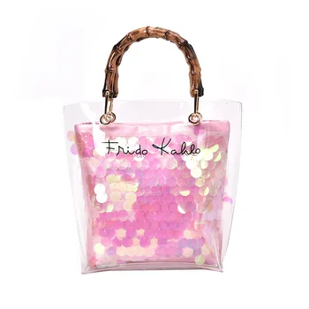 Crossbody torbe za ženske roza trendy jasno jelly ramo torbe, ženske bambusa vezavi torbici prešite verige vrečko ramenski luksuznih