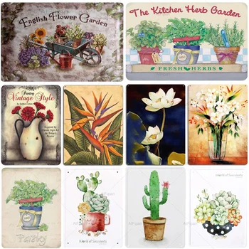 Cvetlični Vrt Tin Prijavite Letnik Kaktus Lotus Flower Kovinsko Ploščo Retro Železa Slikarstvo Dekor Na Steni Za Cafe Cvet Trgovina Dvorišču
