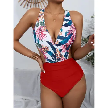 Cvjetnim Tiskanja Enodelne Ženske Kopalke, Push-Up Povodcem Seksi Obleka, Kopalne Obleke Visoko Pasu Backless Bikini 2021 Monokini