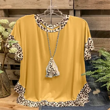 Dame' Colorblock Tiskanja Leopard Tiskanja Priložnostne Krog Vratu T-Shirt punk obleke ženska oblačila