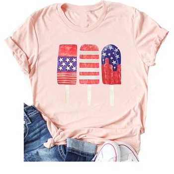 Dan neodvisnosti, Sladoled majica s kratkimi rokavi Ženske, Četrtega julija Majica Smešno Patriotske 4. julija Popsicle Graphic Tee Letnik Tshirt