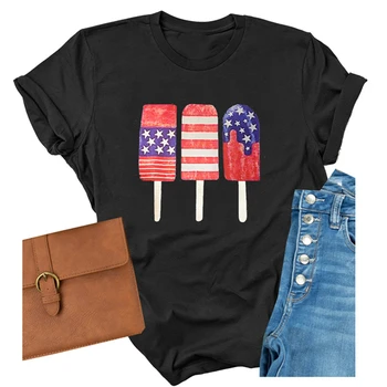 Dan neodvisnosti, Sladoled majica s kratkimi rokavi Ženske, Četrtega julija Majica Smešno Patriotske 4. julija Popsicle Graphic Tee Letnik Tshirt