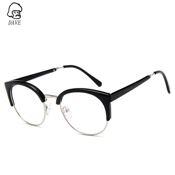 DAVE blagovne Znamke Pol Kovinski Okvir Očal Okvir Ženske Retro Cat Eye Glasses Okvir Ženski Krog Optični Okvir