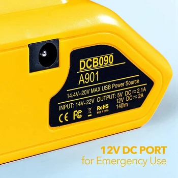 DCB090 Baterijo, Adapter Pretvornik Baterije Vir Napajanja z Dvojno USB za Dewalt 20V Max 18V li-Ion Baterije