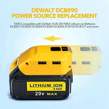 DCB090 Baterijo, Adapter Pretvornik Baterije Vir Napajanja z Dvojno USB za Dewalt 20V Max 18V li-Ion Baterije